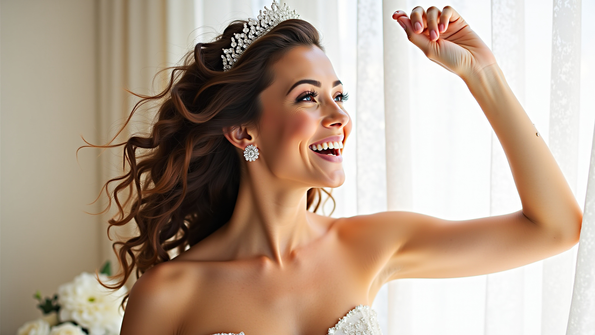 Noiva cabelo crespo solto tiara.