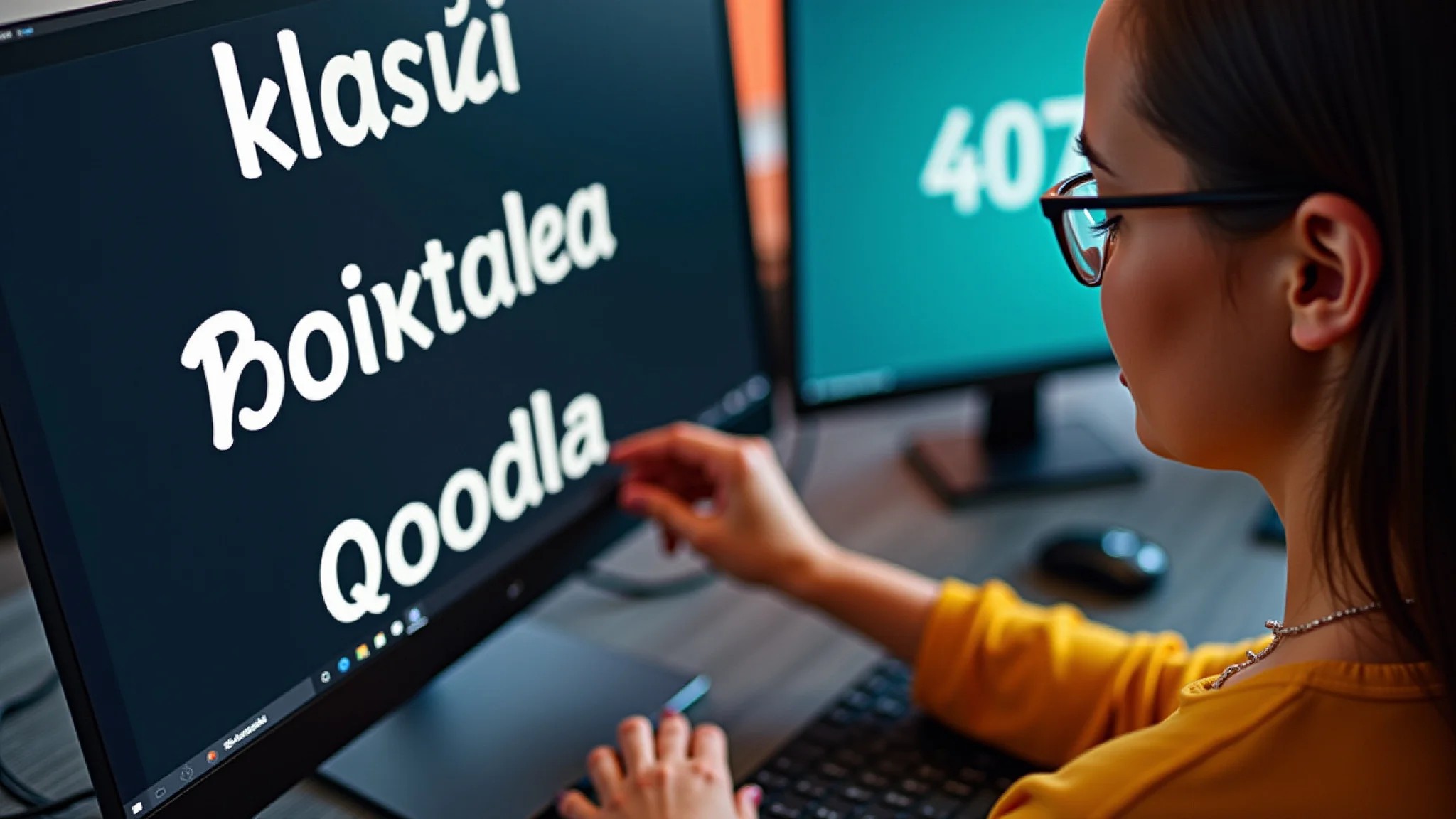 Designer brasileiro escolhendo fontes em um computador, mostrando opções de tipografia.