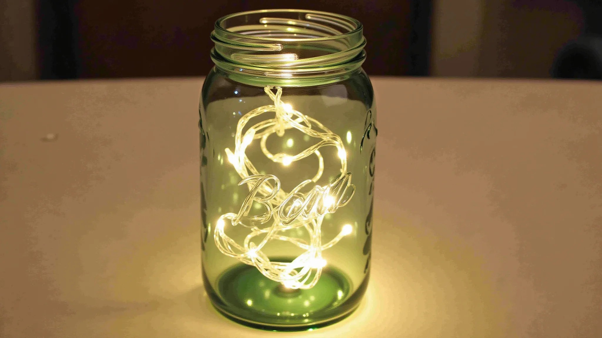 Decoração de casamento civil DIY com potes de vidro reciclados e luzes.