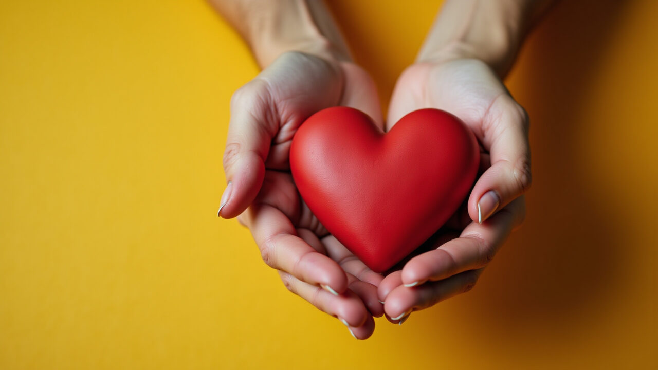 Commercial photography of a person making a donation with a sincere heart, representing good Pessoa fazendo uma doação com um coração sincero, representando boas intenções.
