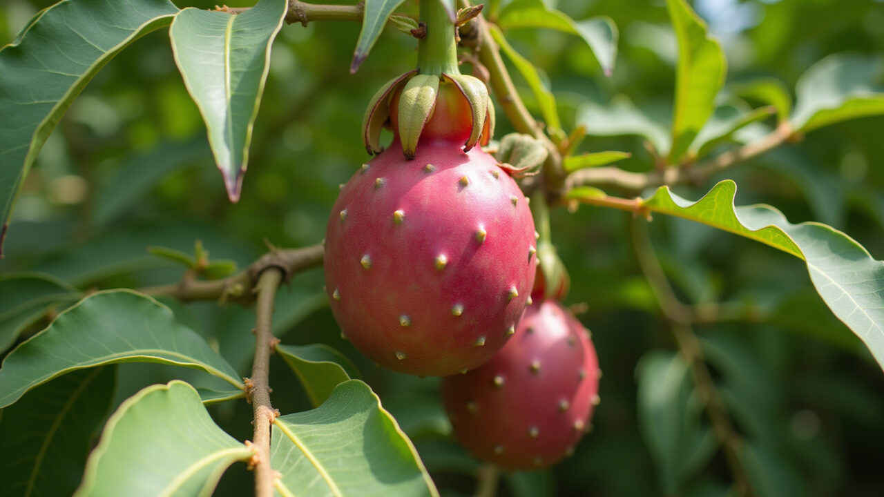 Commercial photography of a pitaya plant growing in a Brazilian backyard. Lush green foliage, Plantação de pitaya em um jardim brasileiro.