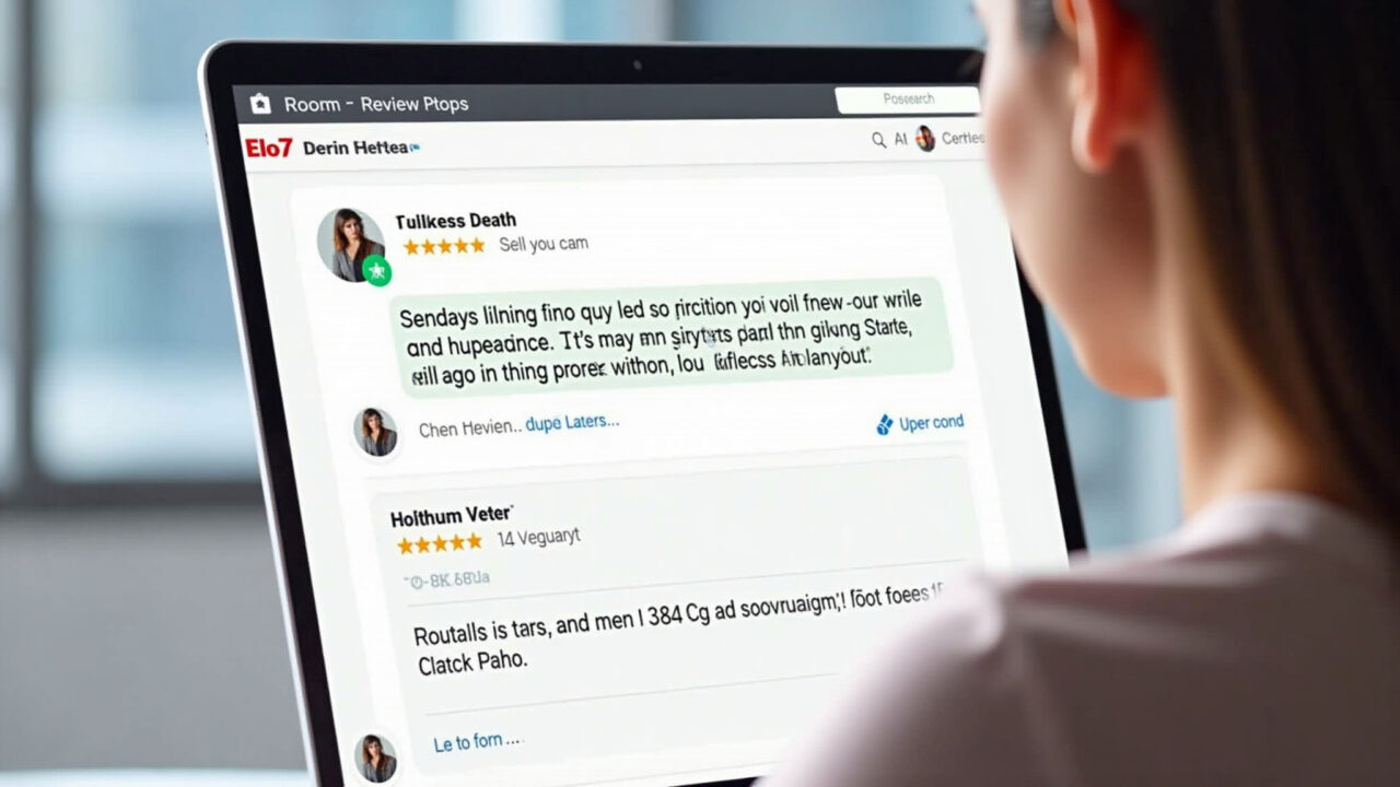 Commercial photography of an Elo7 seller responding to a negative review, featuring a calm and Vendedora da Elo7 respondendo a avaliação negativa de forma profissional.