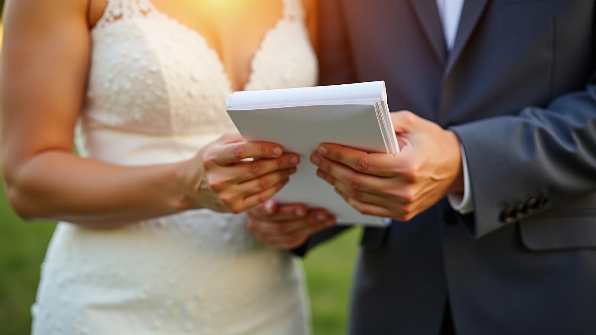 Mãos diversas segurando documentos de casamento, união e amor.