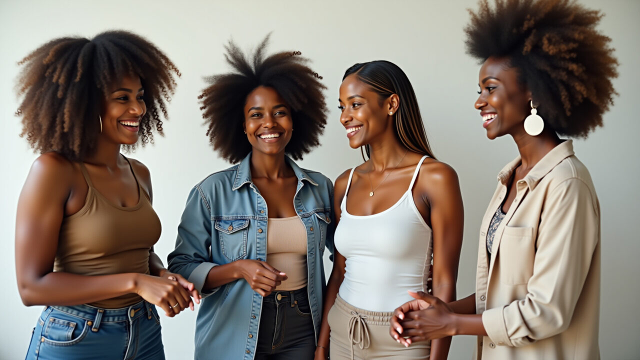 Mulheres brasileiras comparando roupas compradas online.
