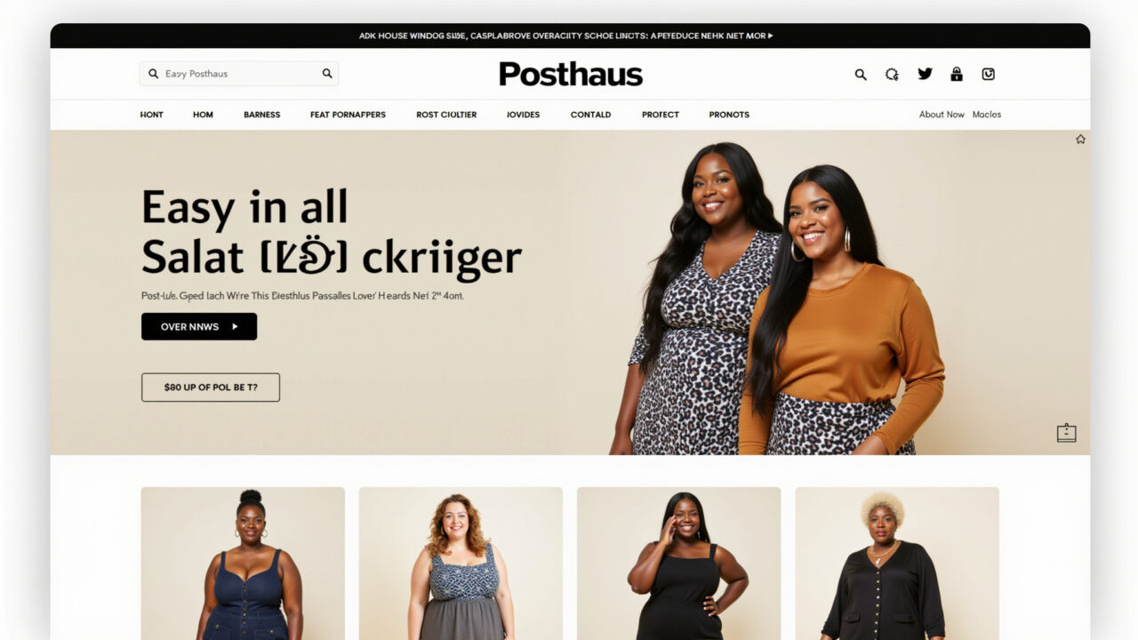 Site da Posthaus com opções de roupas plus size.