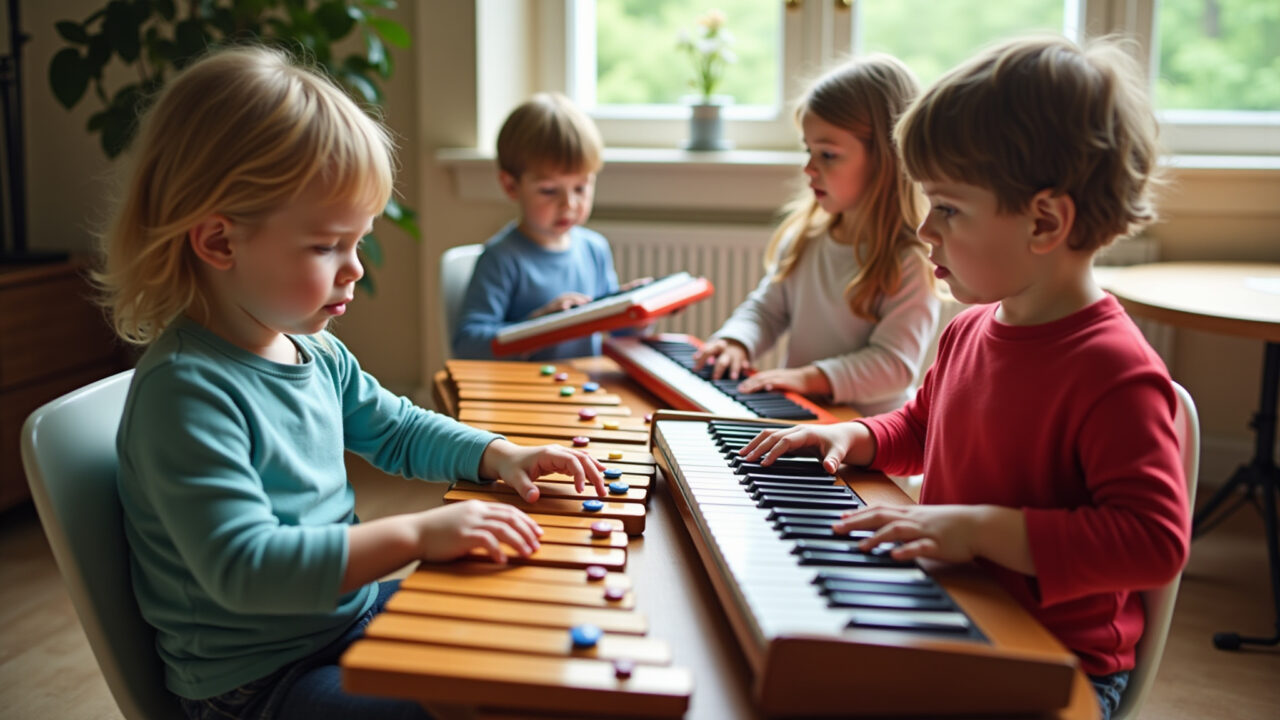 Instrumentos musicais infantis diversos.