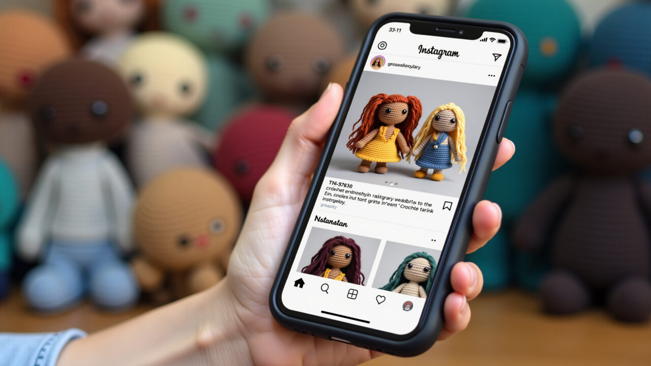 Bonecas de crochê sendo vendidas em uma loja online no Instagram.