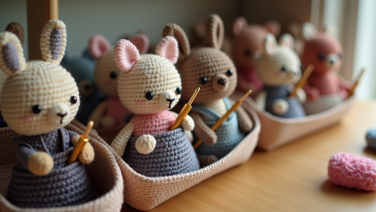 Crochet hooks for amigurumi in a case, organized, soft light, 8k, lifestyle photography, care and Agulhas de crochê para amigurumi guardadas em estojo, organização e cuidado.