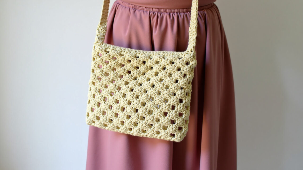 Bolsa infantil de crochê com alça ajustável para maior conforto.