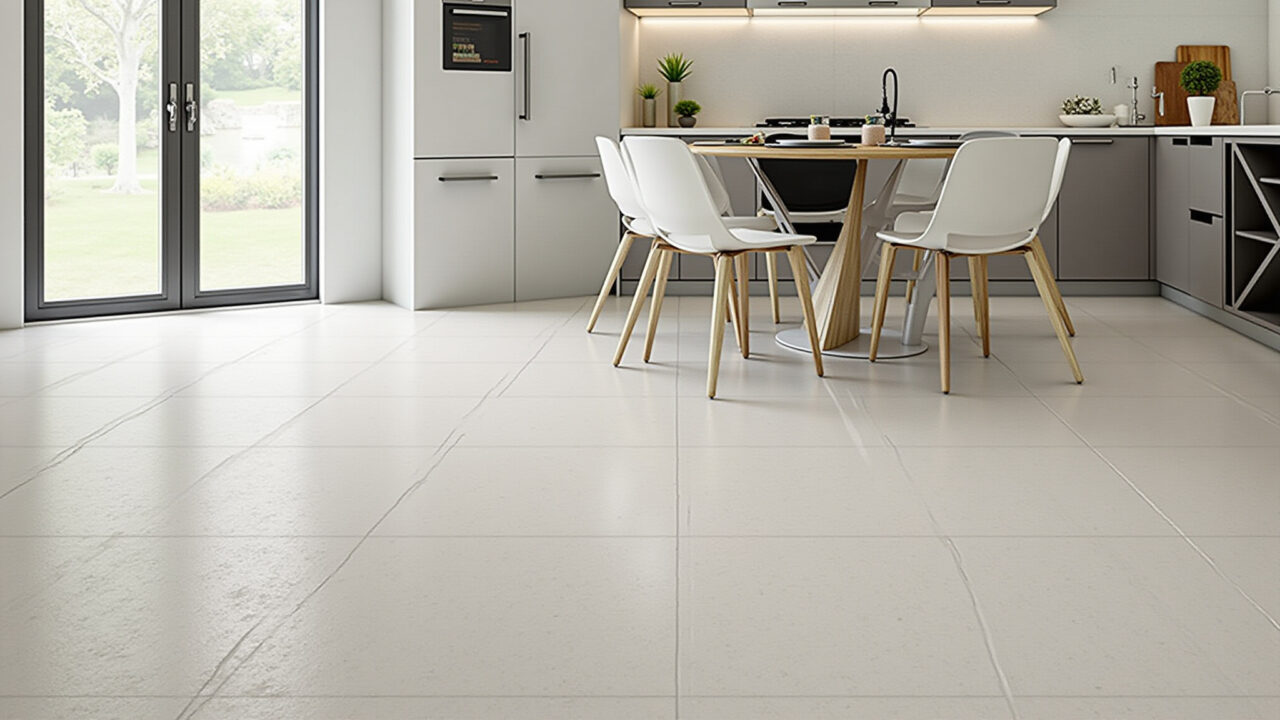 Parede de cozinha com revestimento de azulejos fáceis de limpar.