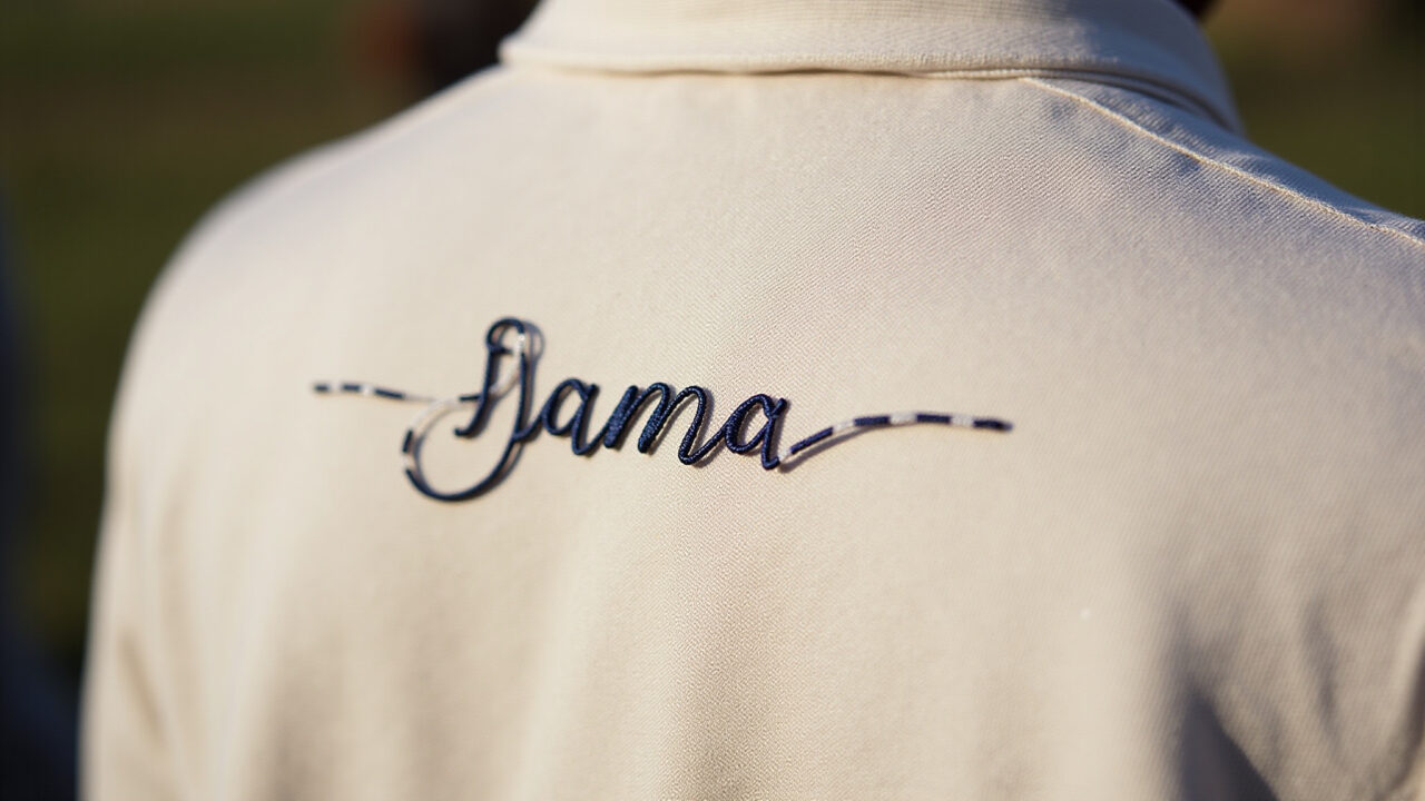 Embroidered name with shadow stitch, sheer effect, subtle colors, soft lighting, 8k, sharp focus, Nome bordado com ponto sombra, efeito de transparência.