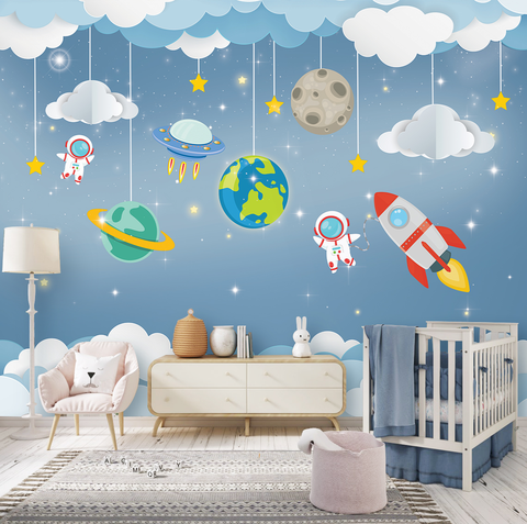 Parede Infantil Tema Astronauta Azul ...