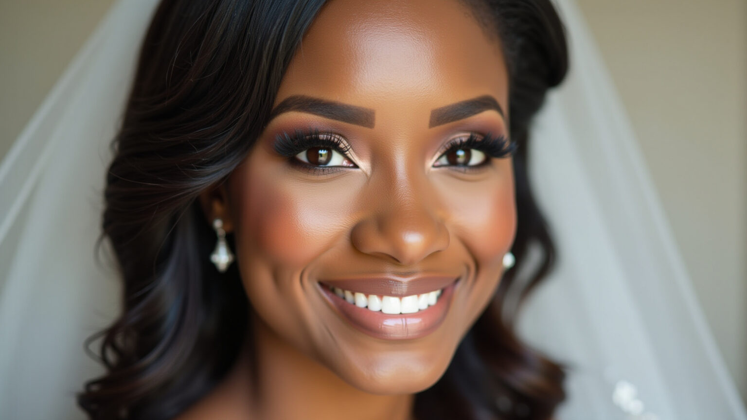 Maquiagem para Noivas de Pele Negra: Realce a Beleza Natural no Grande Dia Maquiagem impecável realçando a beleza natural de noiva negra.