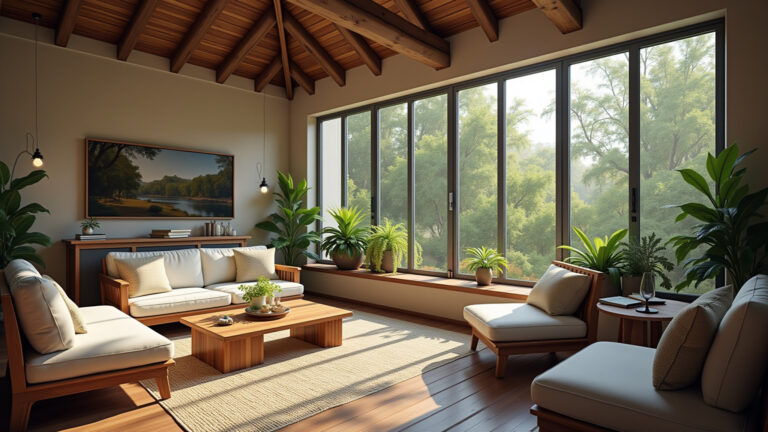 Varanda fechada com vidro, decoração aconchegante e estilo brasileiro.