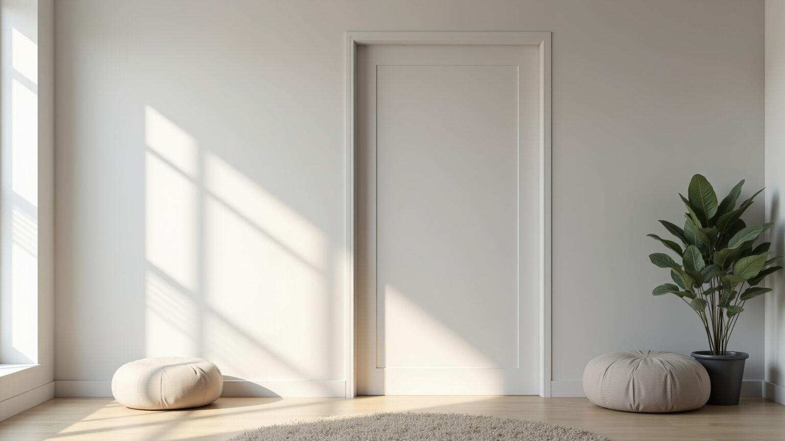 Sala de estar com divisória de drywall recém-construída, design minimalista moderno.