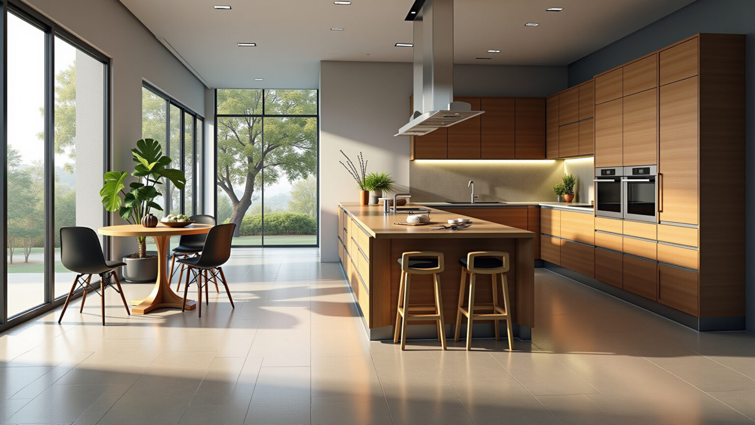 Cozinha com pisos de porcelanato e vinílico em comparação.