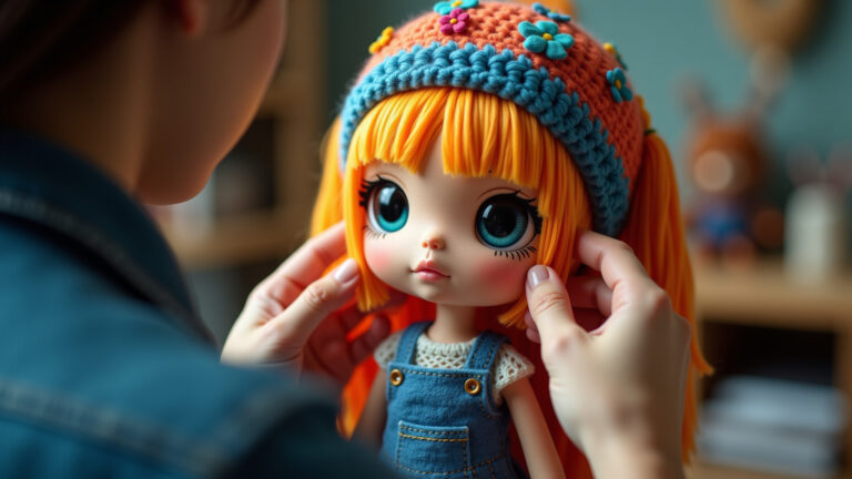Mãos fixando olhos de amigurumi com trava de segurança.