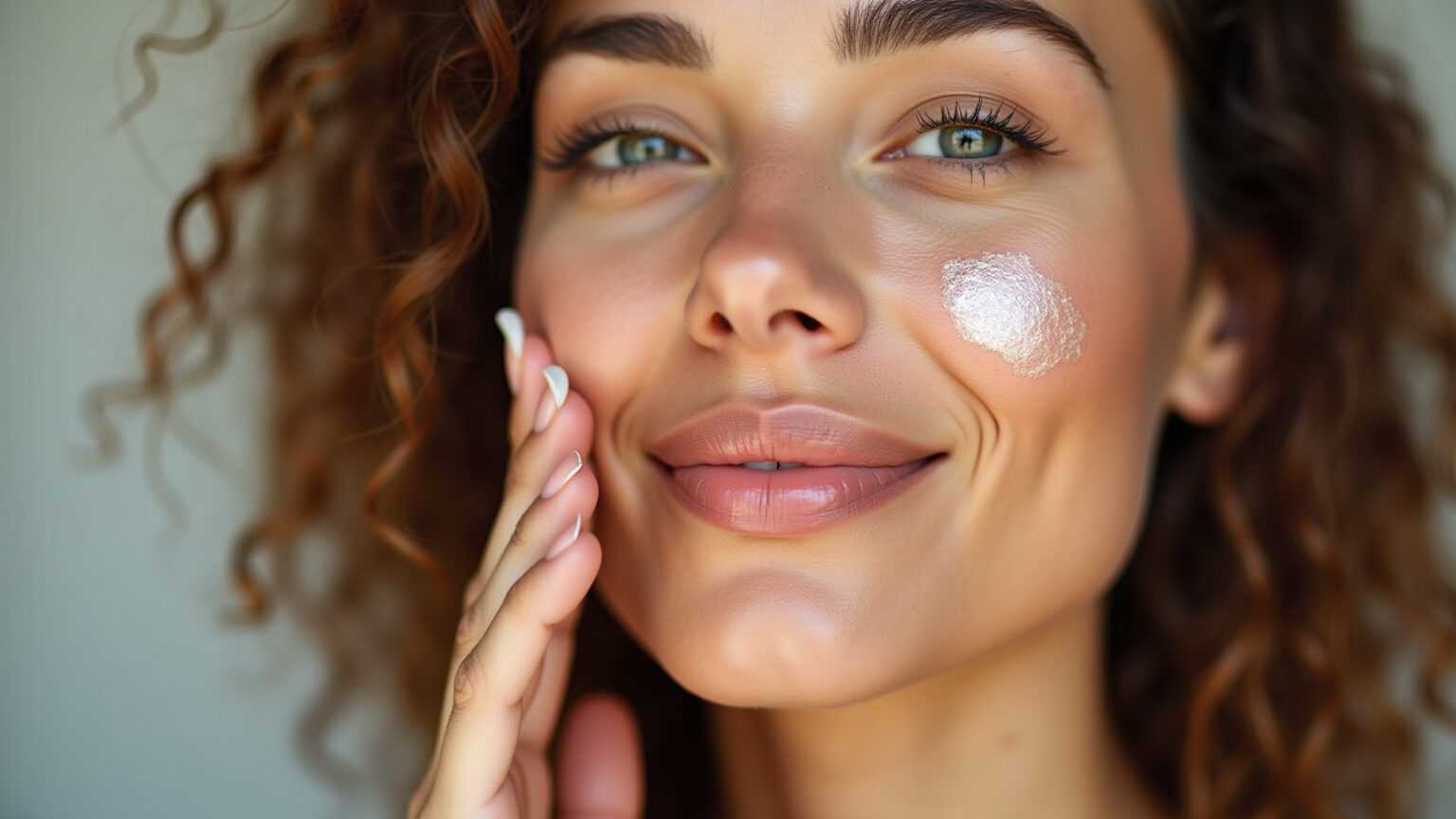 Mulher aplicando óleo de rosa mosqueta no rosto para uma pele saudável.