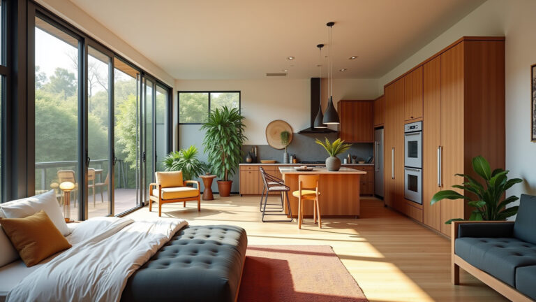 Planta de casa de 1 quarto com medidas padrão e design brasileiro.