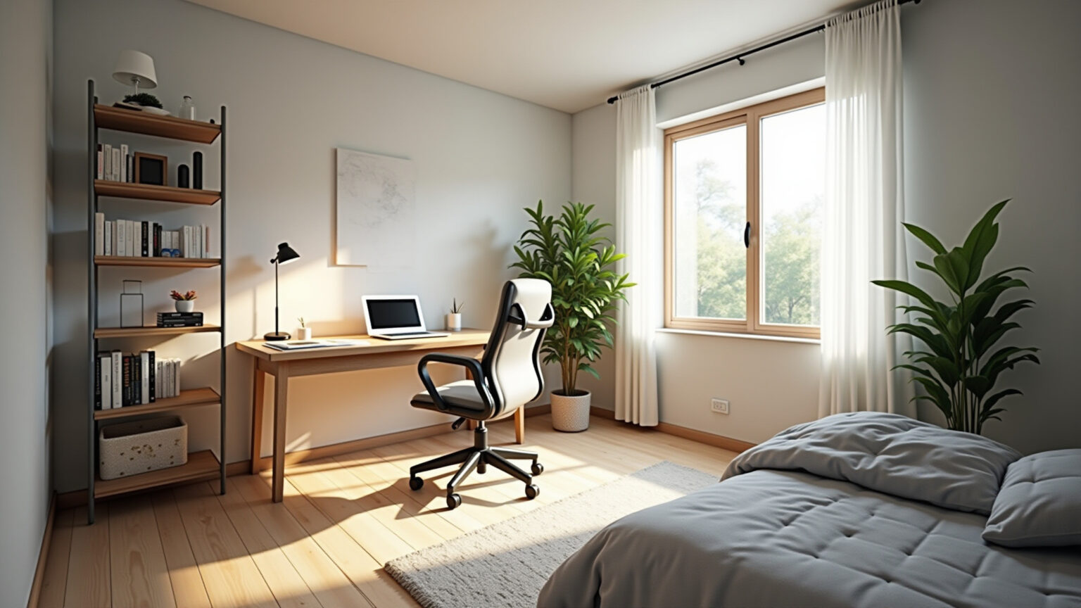 Quarto com Escrivaninha: 10 Ideias de Home Office Quarto com escrivaninha e home office estiloso com luz natural.