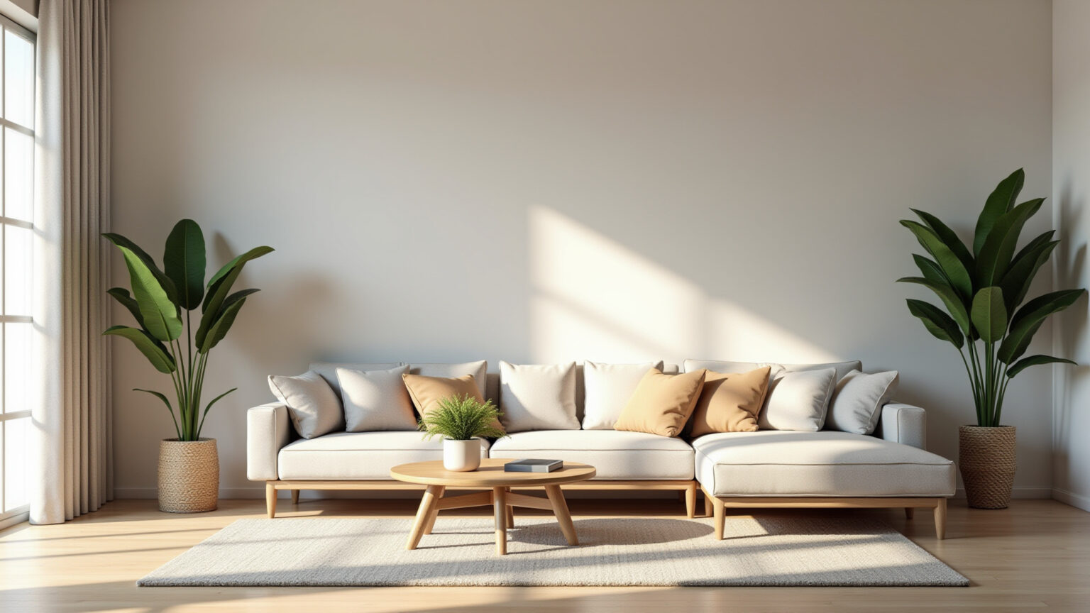 Sala de estar renovada com pintura neutra e luminosa.