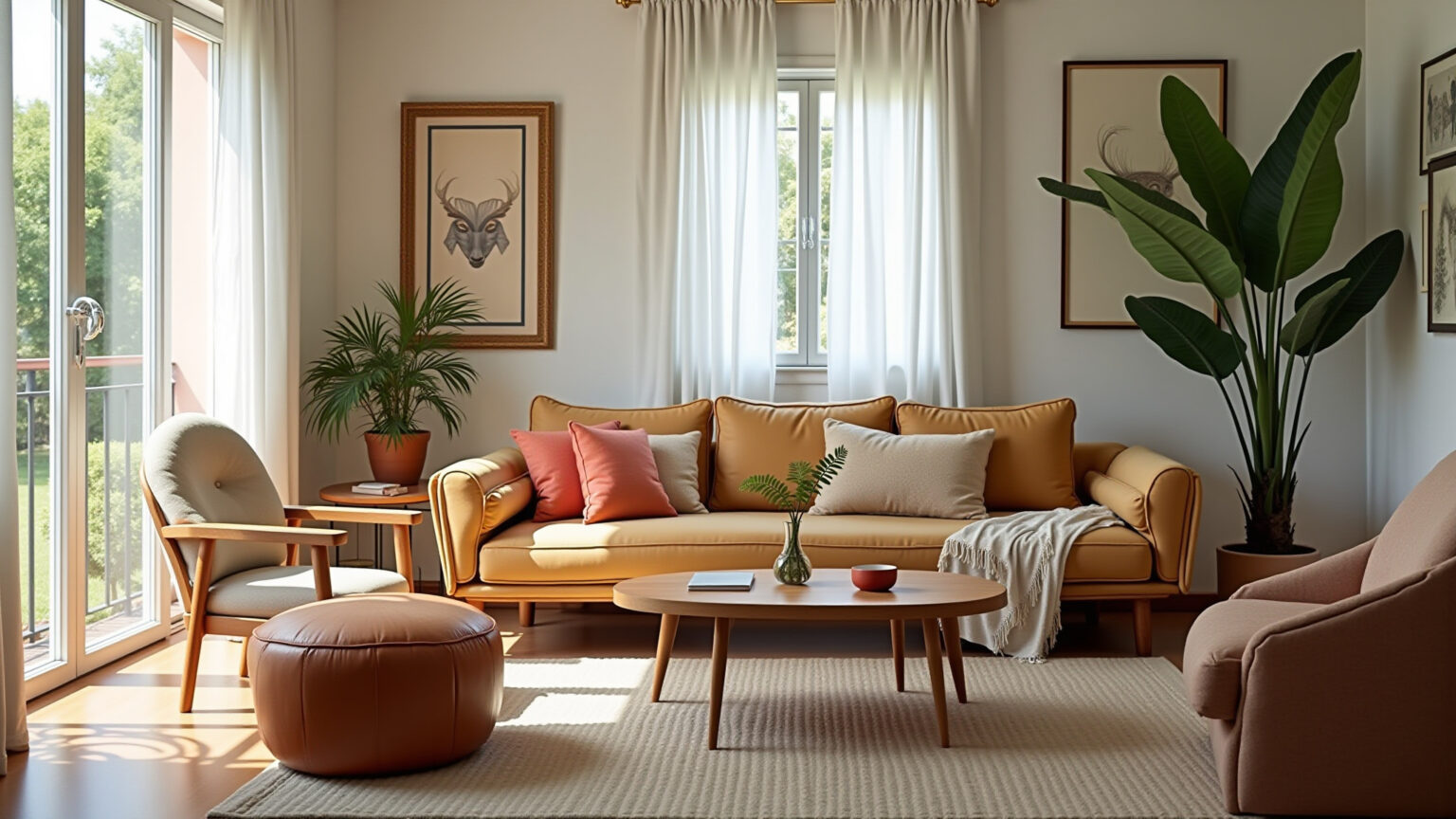 Sala de estar harmonizada com Feng Shui, decoração brasileira vibrante.