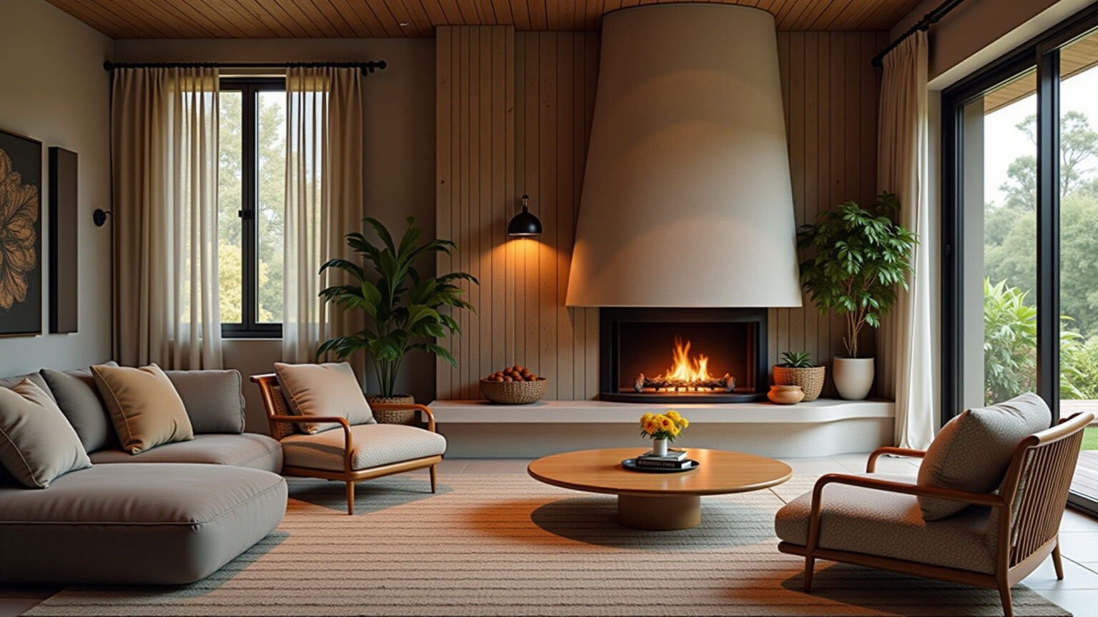 Lareira Ecológica Para Sala: Vale a Pena o Investimento Sala aconchegante com lareira ecológica moderna e design brasileiro.