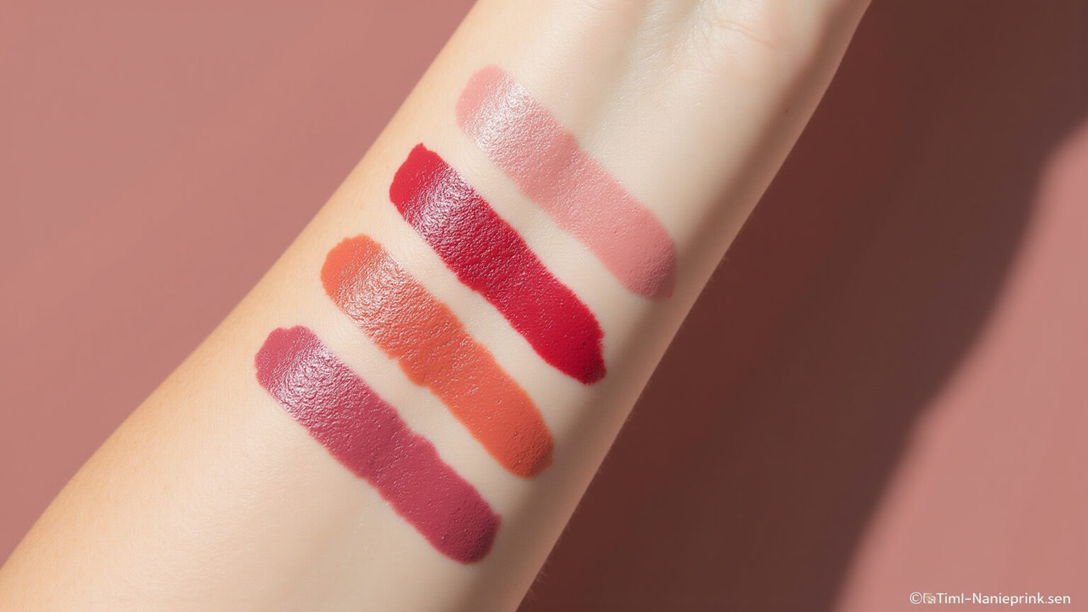 Como Escolher o Batom Ideal: Cores para Cada Tom de Pele Amostras de batons em diversos tons de pele.