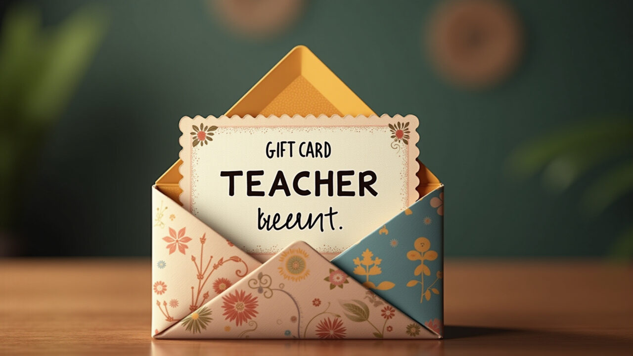 Vale-presente em envelope decorado para professor.