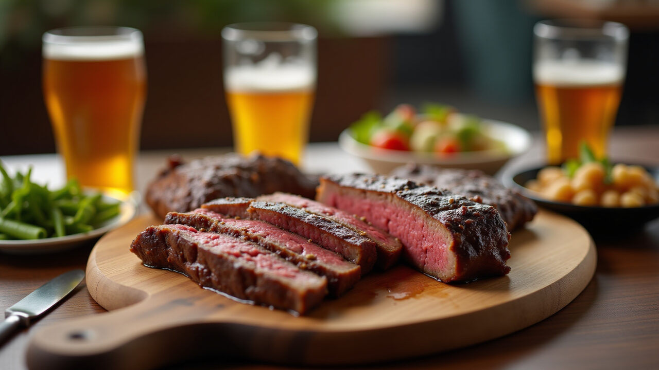 Churrasco gourmet de aniversário com cortes de carne nobres e cervejas artesanais.