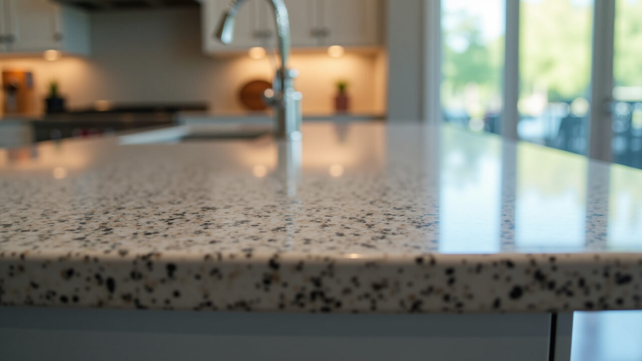 Detalhe de bancada de granito resistente.