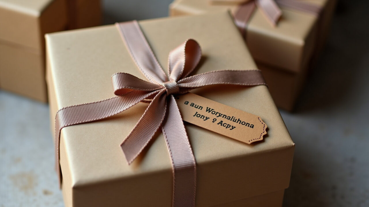 Handmade gift box for amigurumi, kraft paper, ribbons, personalized tags, Brazilian artisan style, Caixa de presente artesanal para amigurumi.