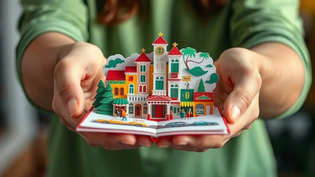 Cartão pop-up de Natal com tema do Rio de Janeiro.