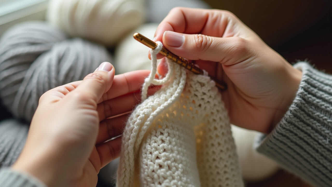 Hands holding crochet hook, working 'pb' stitch, soft focus, yarn texture, natural light, Mãos crocheteando ponto baixo em amigurumi.