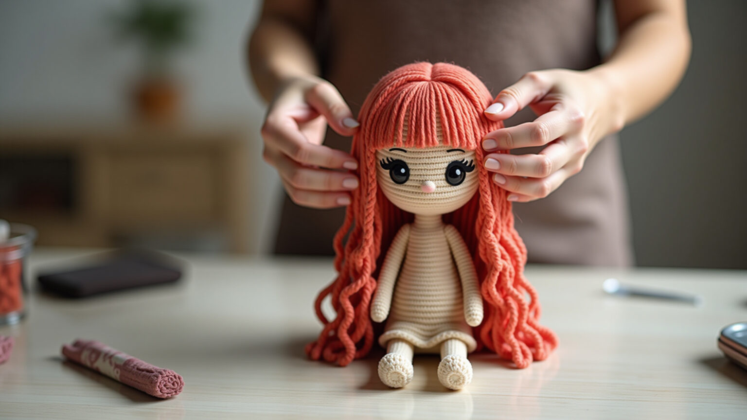 Modelando o penteado de amigurumi