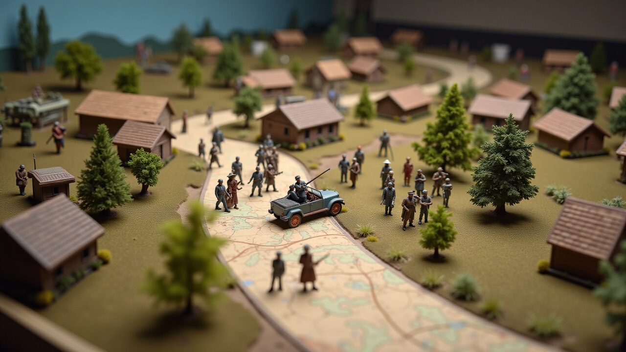 Diorama histórico reconstruindo um evento marcante.