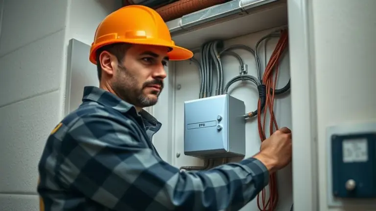 Eletricista instalando DPS em quadro de luz residencial para proteger contra surtos elétricos.