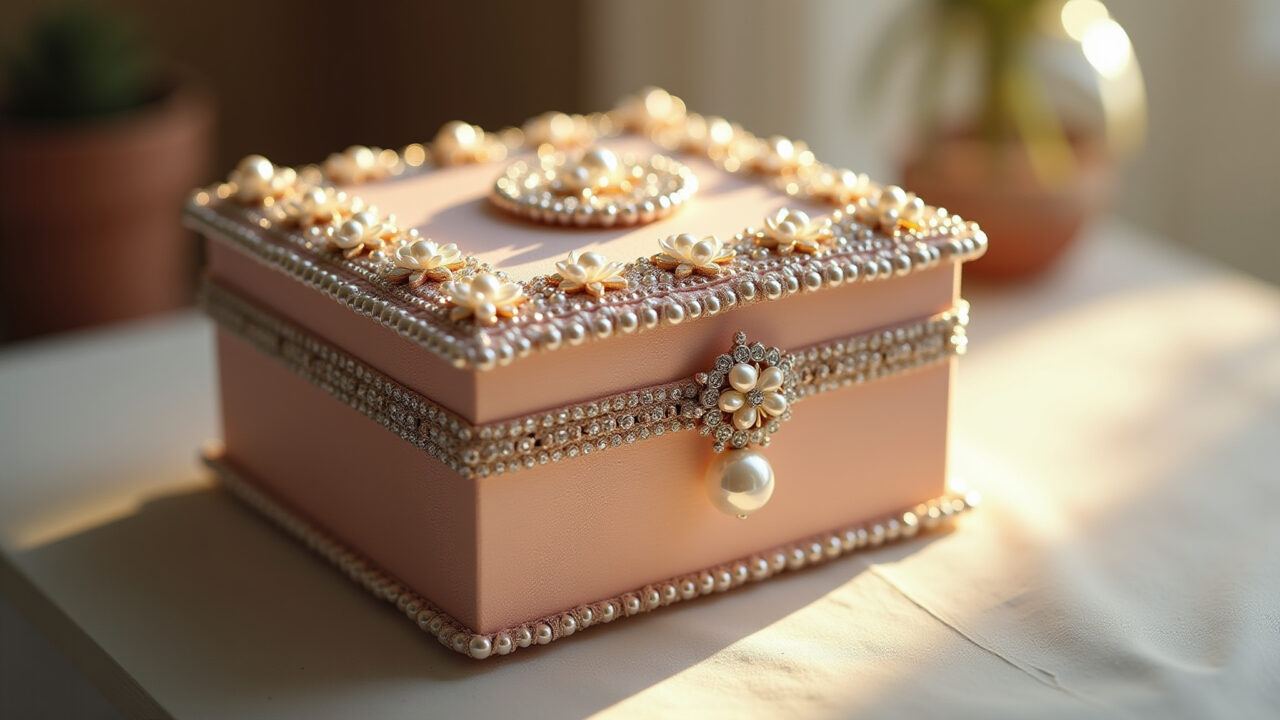Porta joias de MDF glamouroso com pérolas e strass.