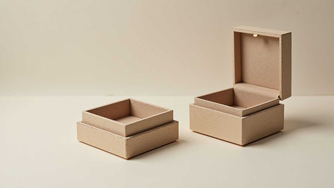 Porta joias de MDF minimalista em cores neutras.