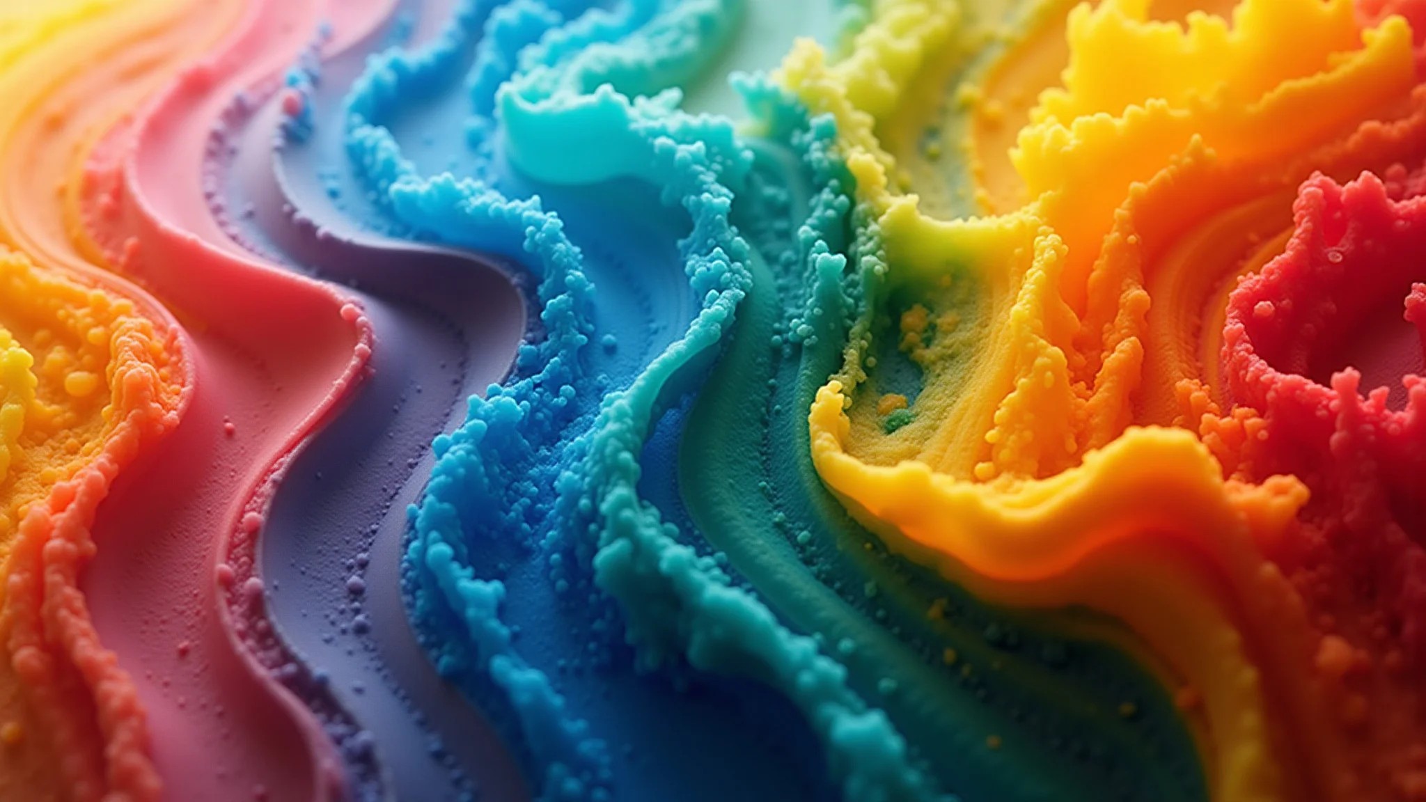 Imagem hiper-realista da mistura de cores primárias criando cores secundárias e terciárias.