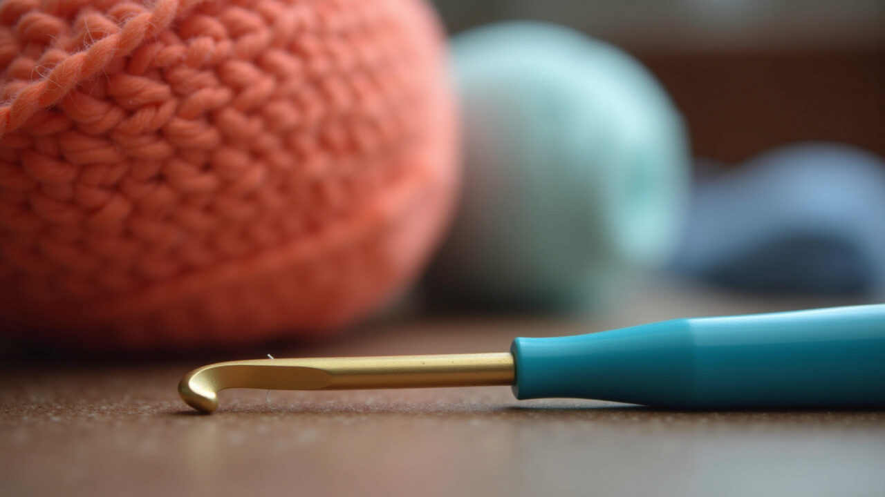 Imported Tulip crochet hook for amigurumi, close-up, luxury yarn, sharp focus, 8k, commercial Agulha de crochê Tulip importada para amigurumi, alta qualidade e durabilidade.