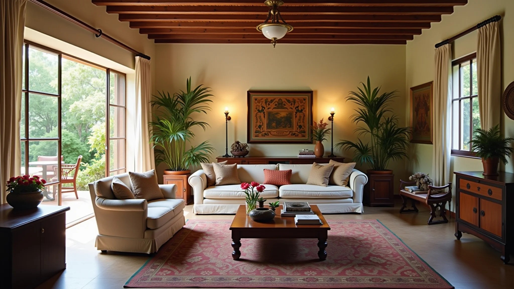 Sala de estar aconchegante com decoração brasileira.