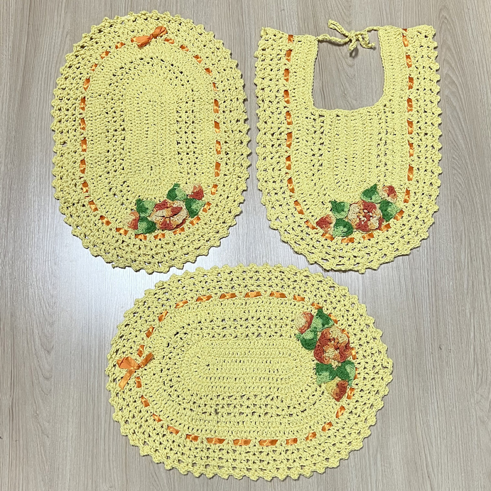 Jogo Banheiro Crochê 3 Peças com Fita e ...