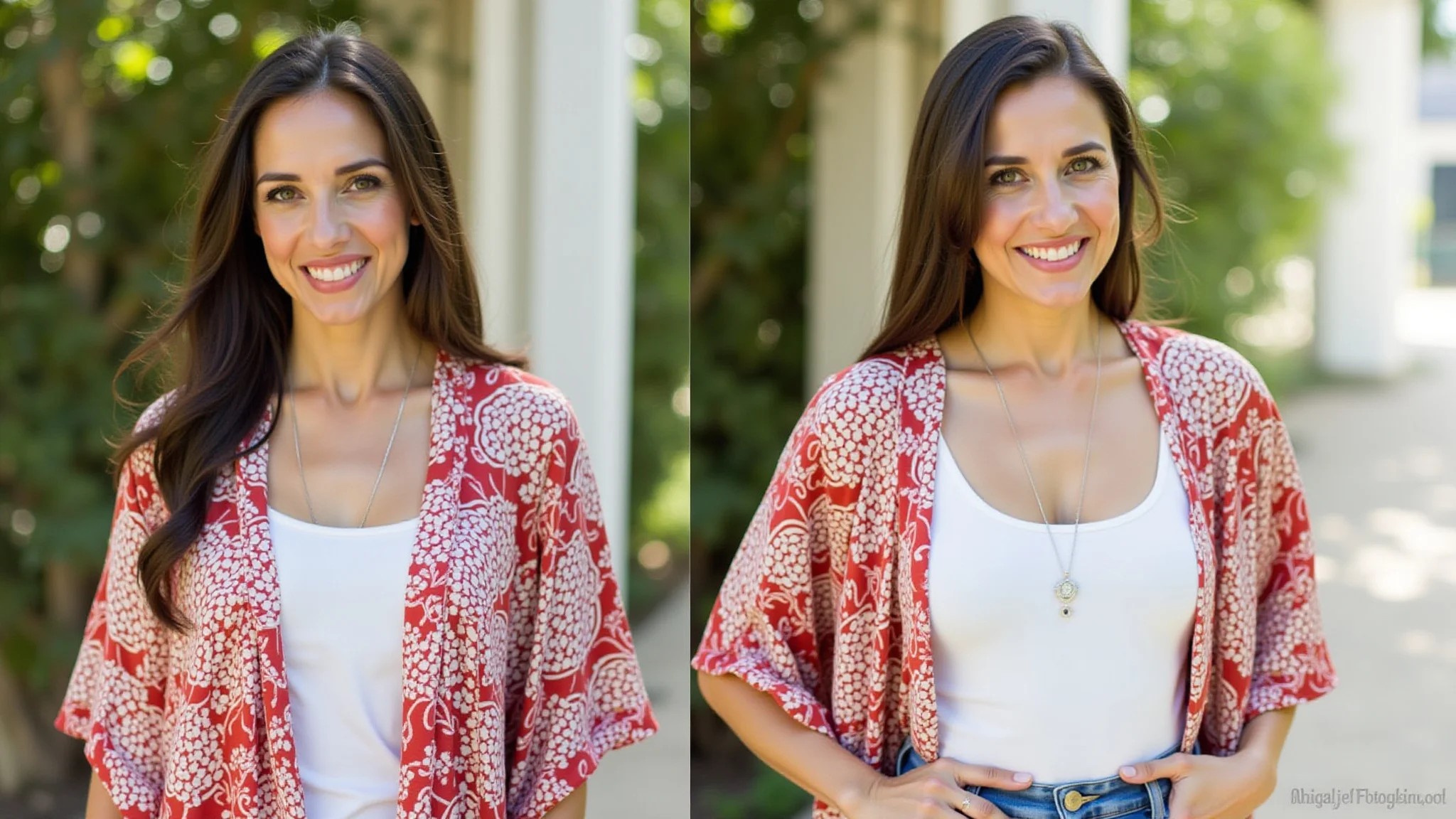 Kimono transformado de blusa larga com elementos de design brasileiro.
