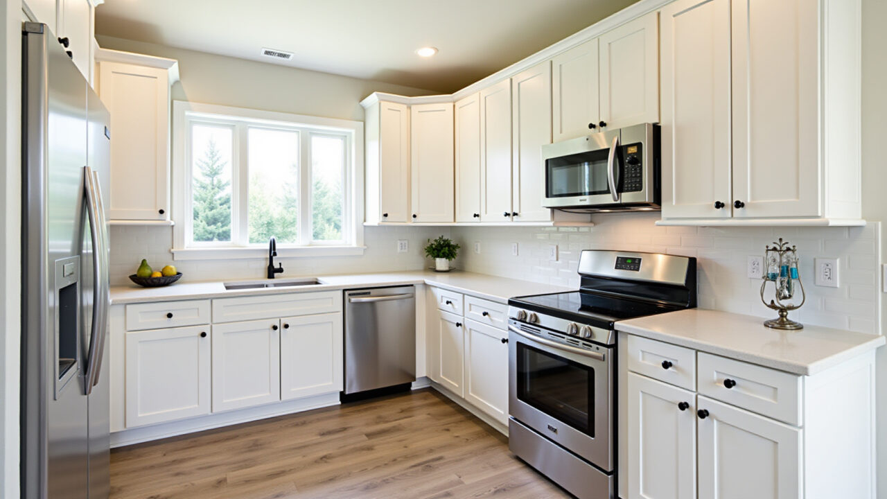 Diagrama mostrando o triângulo de trabalho na cozinha com distâncias otimizadas entre pia, fogão e geladeira.