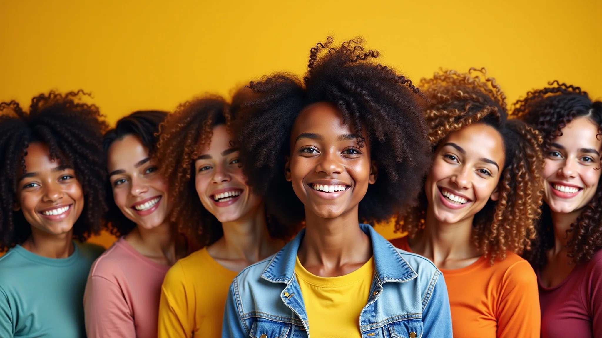 Mulheres diversas exibindo cachos definidos após usar ativador.
