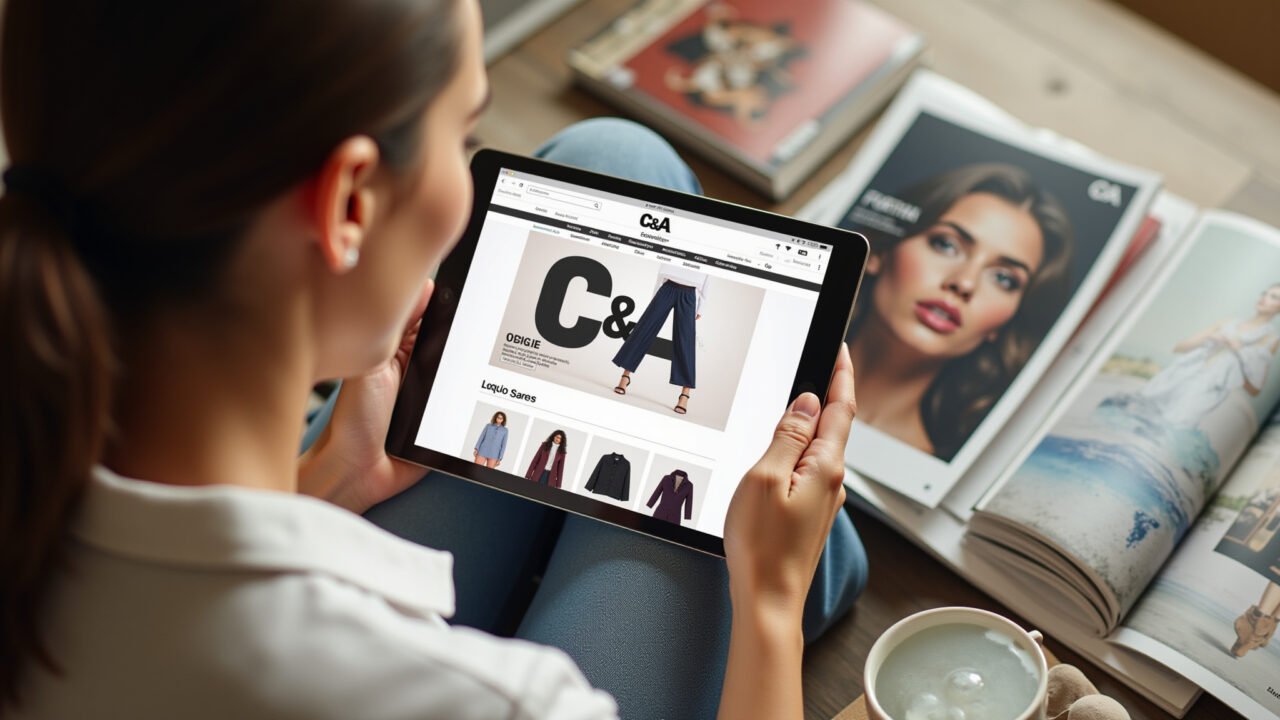 Mulher navegando no site da C&A em um tablet.