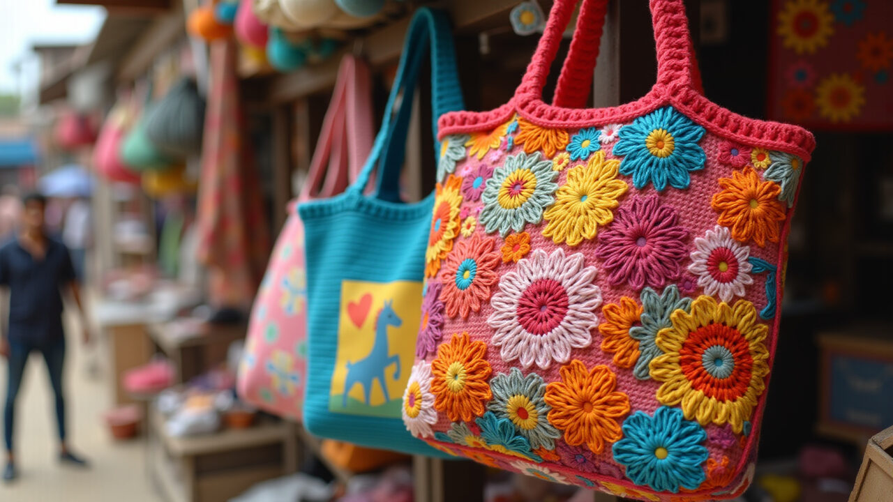 Bolsa sacola de crochê sustentável e estilosa.
