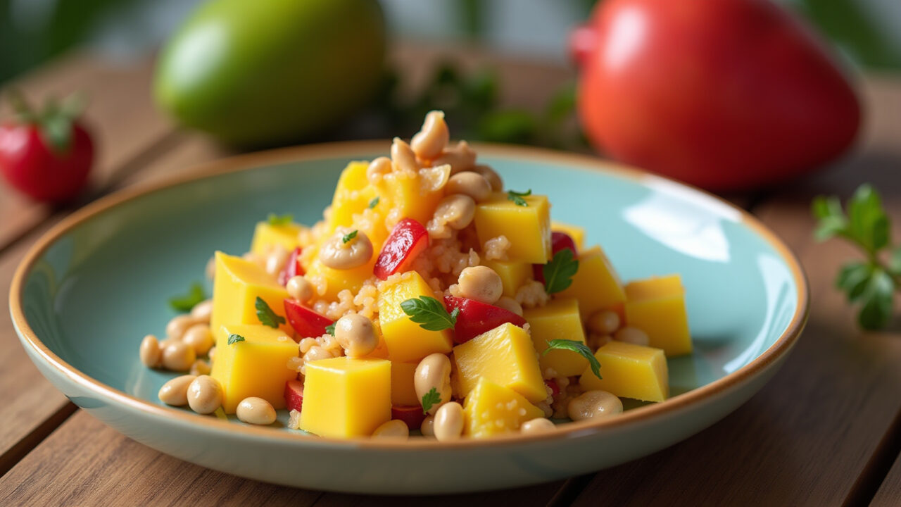Ceviche de manga com castanha de caju.