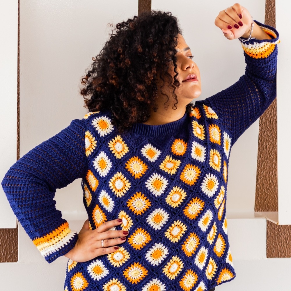 Blusa em Crochê Manga Longa Azul ...